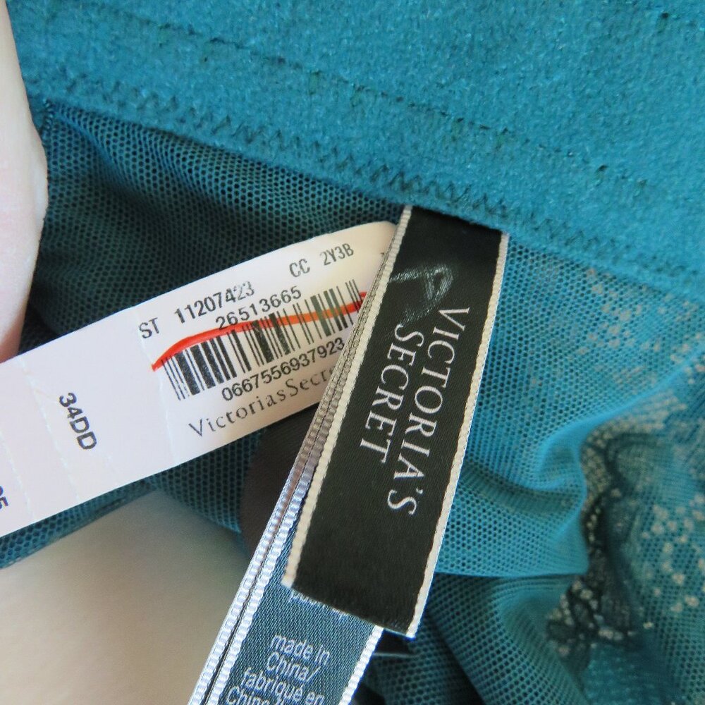 VICTORIA'S SECRET Very Sexy Push Up Corset Bra Green Satin Lace - Size 34DD NWT - Picture 16 of 16